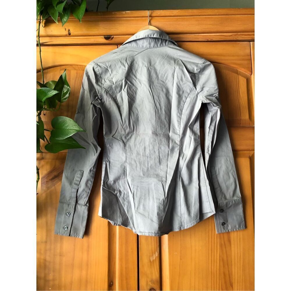 Express Gray Essential Stretch Button Up Shirt Womens XS Fitted - Picture 5 of 12